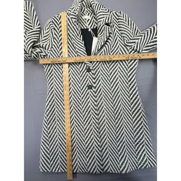Lovestitch Cream Black Chevron Coat Large L NWT New - Picture 4 of 10